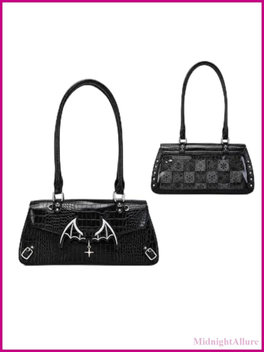 Faux Leather Ita Bag Bat Wing Closure Transparent Display Crossbody Shoulder Bag